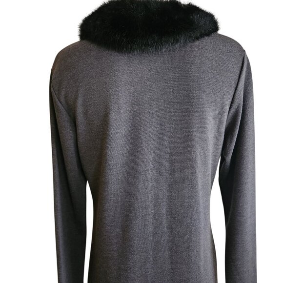 Vintage Long Cardigan Sweater Duster Coat Faux Fur Collar Long Sleeve Size Med - Picture 10 of 15